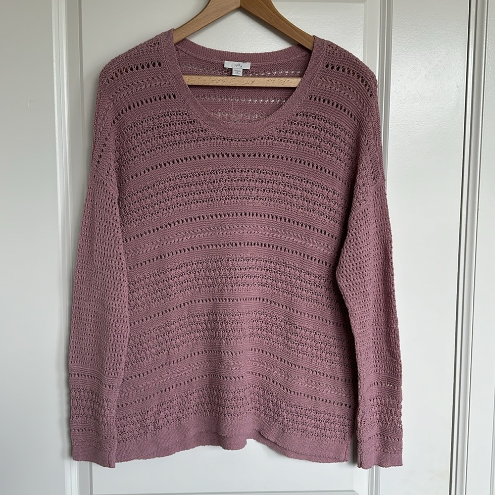 NWOT J.Jill Sweater sz Medium Petit Womens Crochet Cotton Pull Over Long Sleeve